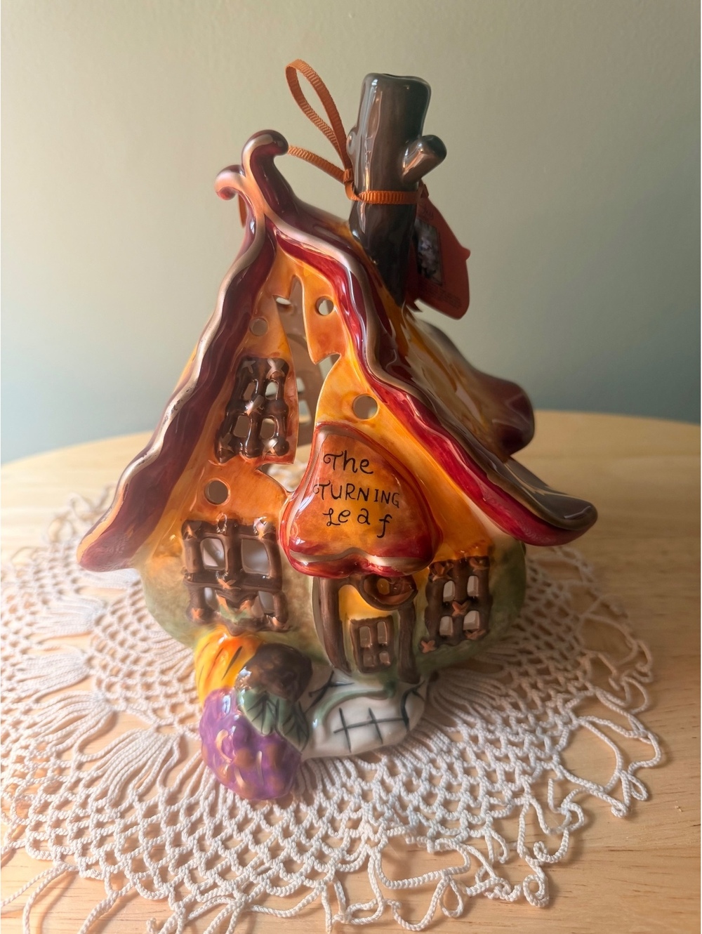 Blue Sky Clayworks The Turning Leaf Thanksgiving Candle House Ceramic Seasonal V